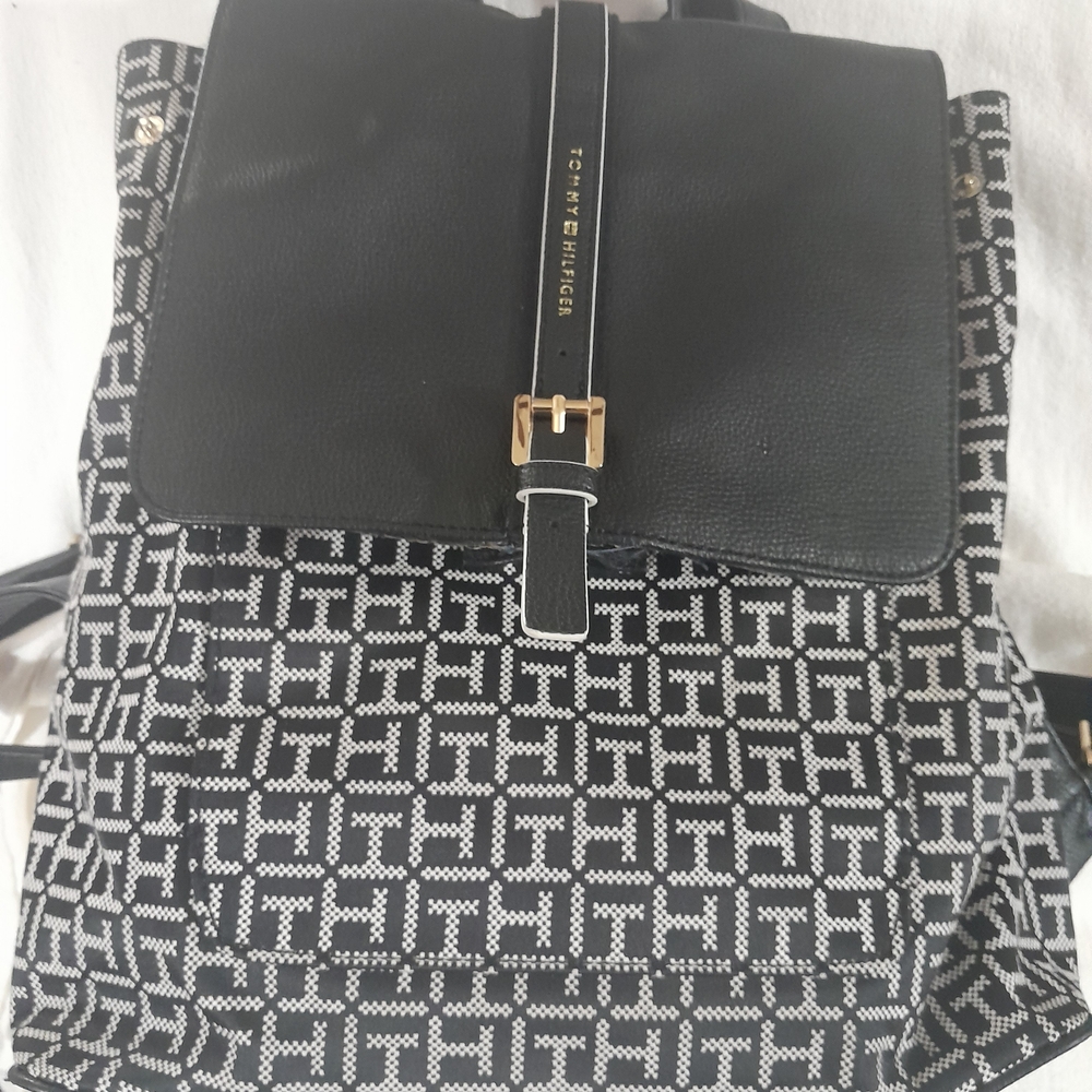 Tommy Hilfiger Black and White Patterned Backpack